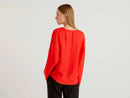 Wrinkled Look V Neck Blouse - Bright Red