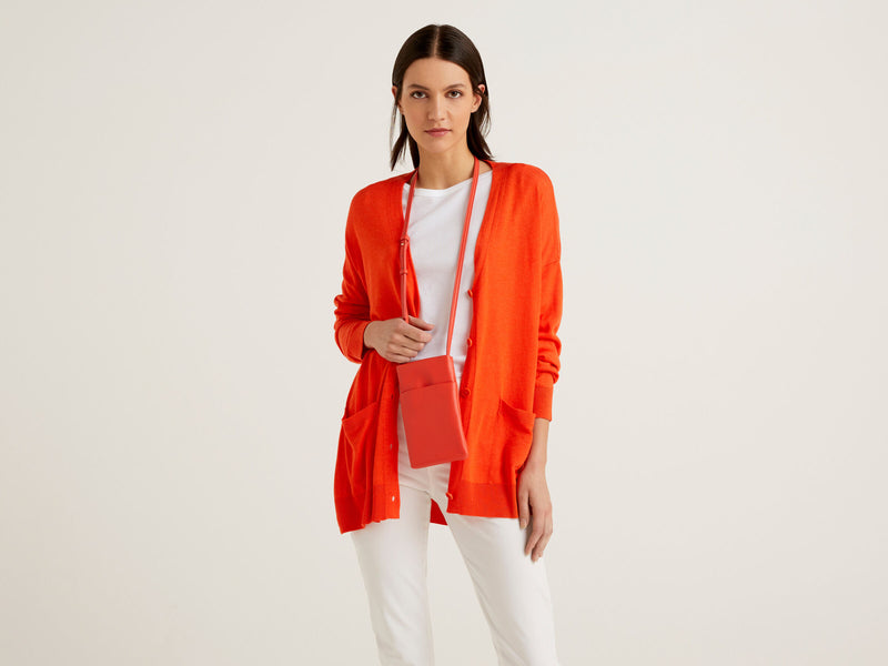 Soft Wool & Viscose Pockets Cardigan - Orange