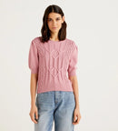 Braided Pattern Short Sleeve Jumper - Blush