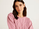 Braided Pattern Short Sleeve Jumper - Blush