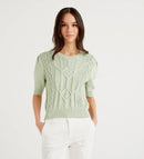 Braided Pattern Short Sleeve Jumper - Mint
