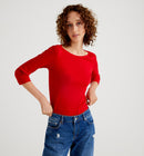 Basic Boat Neck T-shirt - Red