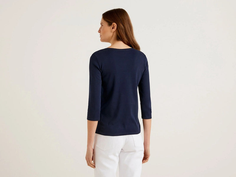 Basic Boat Neck T-shirt - Navy