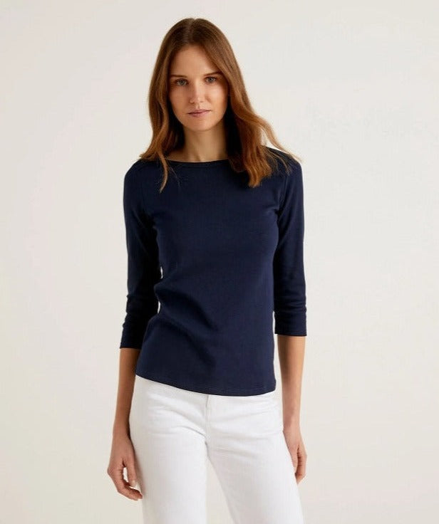 Basic Boat Neck T-shirt - Navy