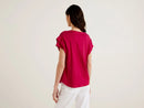 Ribbed Sleeve Short Sleeve Top - Raspberry