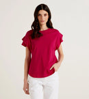 Ribbed Sleeve Short Sleeve Top - Raspberry