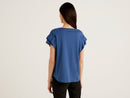 Ribbed Sleeve Short Sleeve Top - Blue