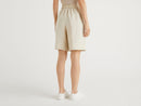 Linen Bermuda Cuffed Shorts - Beige