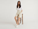 Linen Bermuda Cuffed Shorts - Beige