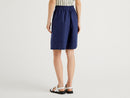 Linen Bermuda Cuffed Shorts - Navy