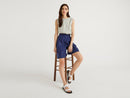 Linen Bermuda Cuffed Shorts - Navy