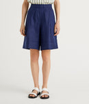 Linen Bermuda Cuffed Shorts - Navy