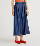 Long Denim Skirt With Sash