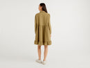 Shirt Collar Flared Dress - Khaki
