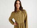Shirt Collar Flared Dress - Khaki