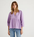 V Neck Wrinkled Look Blouse - Lilac