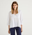 V Neck Wrinkled Look Blouse - White