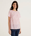 Basic Round Neck Blouse - Red Floral