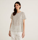 Basic Round Neck Blouse - Cream Dot