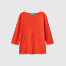 Basic Boat Neck T-shirt - Orange