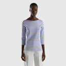 Boat Neck Stripe LS T-Shirt - Lilac/white