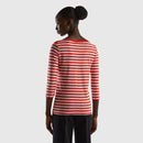Boat Neck Stripe LS T-Shirt - Orange/white