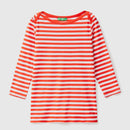 Boat Neck Stripe LS T-Shirt - Orange/white