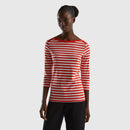 Boat Neck Stripe LS T-Shirt - Orange/white