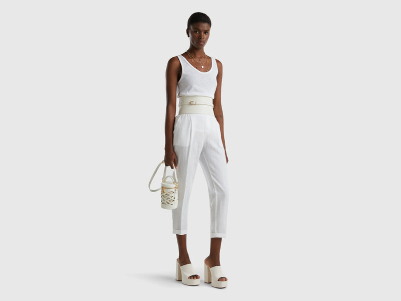Funizone Linen Crop Trousers - White