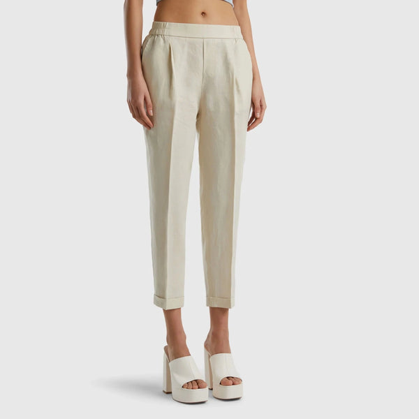 Funizone Linen Crop Trousers - Beige