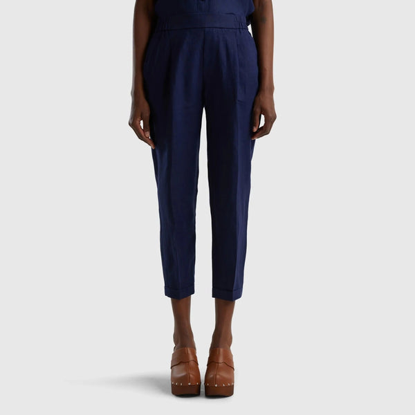 Funizone Linen Crop Trousers - Navy