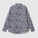 Long Sleeve Print Blouse - Blue/black Dot