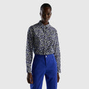 Long Sleeve Print Blouse - Blue/black Dot