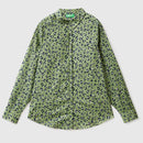 Long Sleeve Print Blouse - Green Print