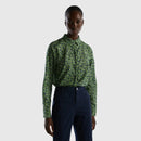 Long Sleeve Print Blouse - Green Print