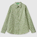Long Sleeve Print Blouse - Green Floral