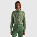 Long Sleeve Print Blouse - Green Floral