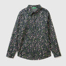 Long Sleeve Print Blouse - Navy/green Floral