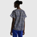 Basic Round Neck Blouse - Blue/black Dot