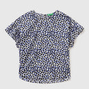 Basic Round Neck Blouse - Blue/black Dot