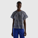 Basic Round Neck Blouse - Blue/black Dot