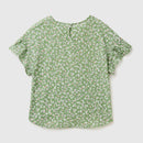 Basic Round Neck Blouse - Green Floral