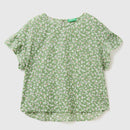 Basic Round Neck Blouse - Green Floral
