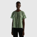 Basic Round Neck Blouse - Green Floral