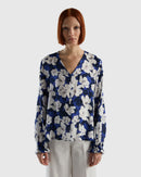 Poetic Sailor V Neck Blouse - Blue/white