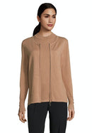 Long Sleeve Zipped Cardigan - Camel Melange