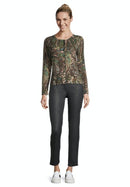 Long Sleeve Knitted Jacket - Taupe/green