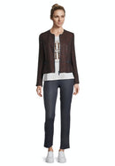 Long Sleeve Blazer - Dark Blue/brown