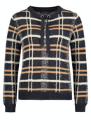 Knitted Check Crew Neck - Dark Blue/camel