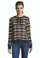 Knitted Check Crew Neck - Dark Blue/camel